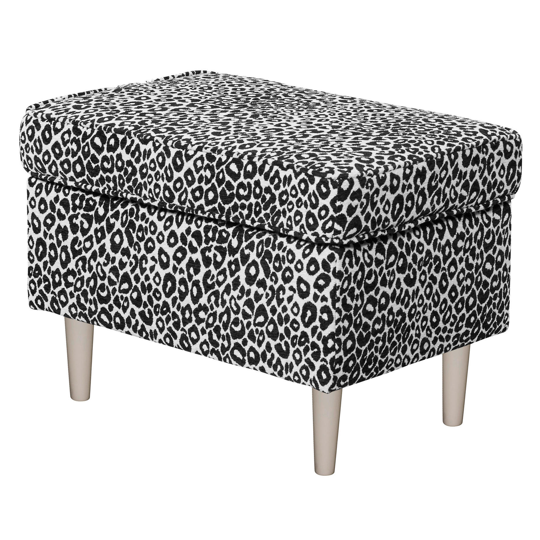HOCKER LEO Jacquard, Webstoff Schwarz, Weiß  - Kaschmir/Schwarz, MODERN, Holz/Textil (63/43/42cm) - MID.YOU