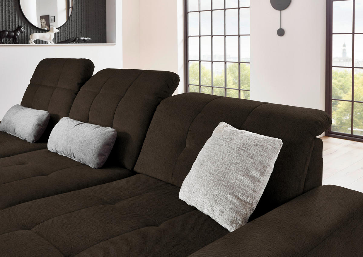 ECKSOFA in Flachgewebe Dunkelbraun  - Dunkelbraun/Schwarz, Design, Textil/Metall (309/190cm) - Beldomo Style