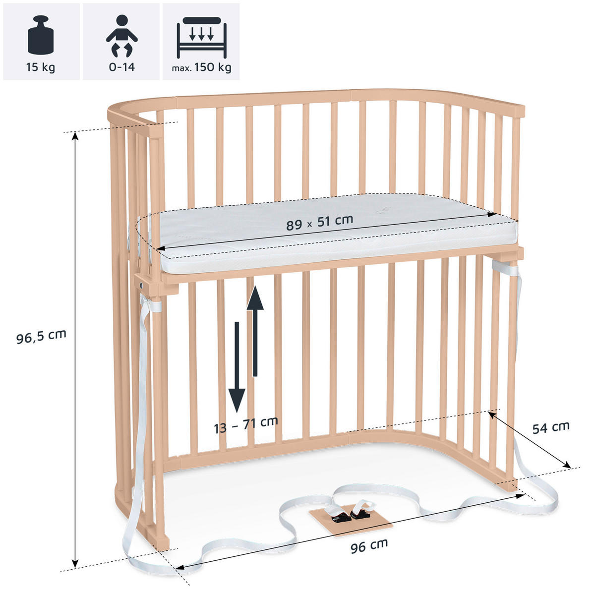 BEISTELLBETT 96/54/96,50 cm  - Beige, Basics, Holz (96/54/96,50cm) - Babybay