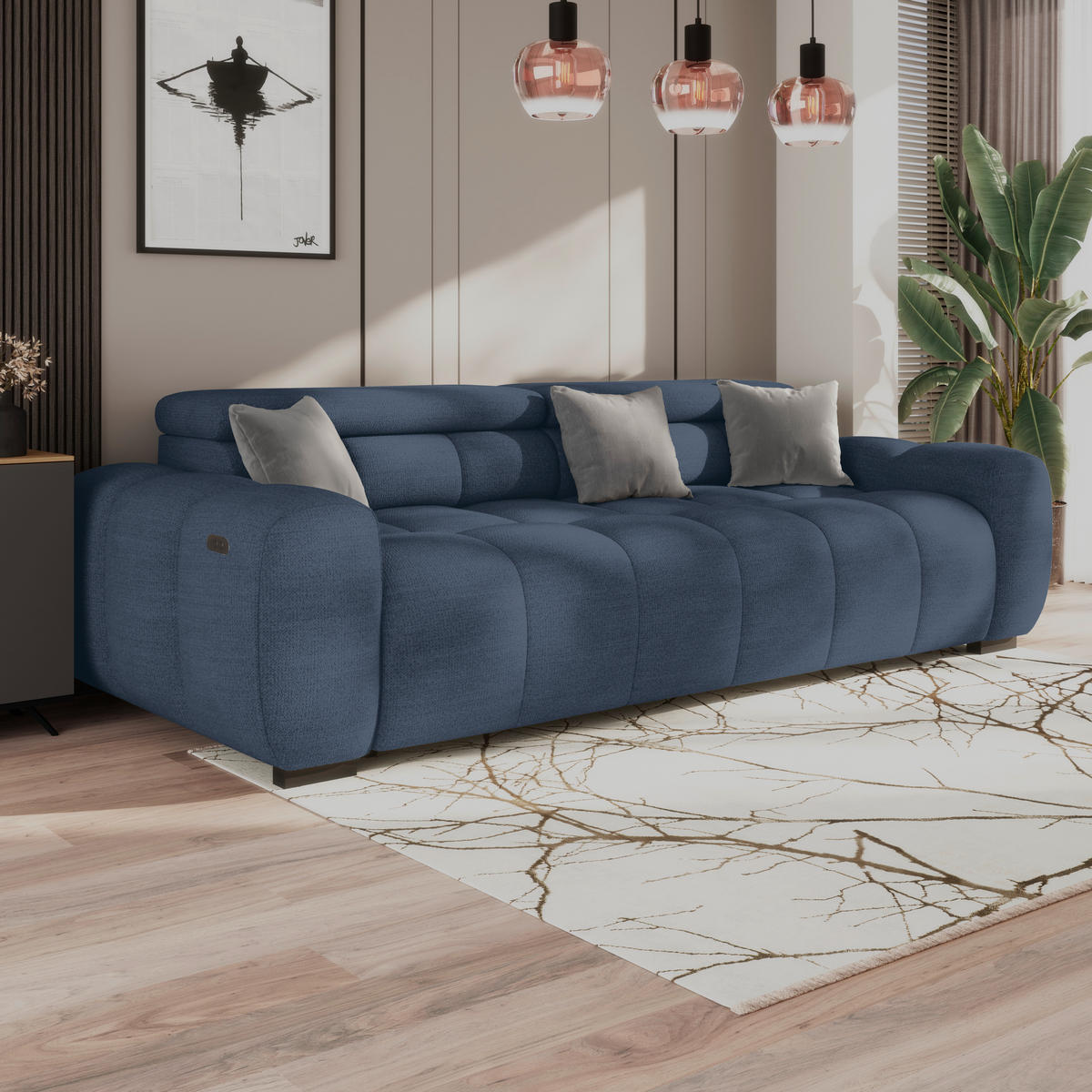 BIGSOFA inkl. mot. Funktion Webstoff Blau  - Blau/Schwarz, Design, Kunststoff/Textil (248/77-97/108cm) - Welnova