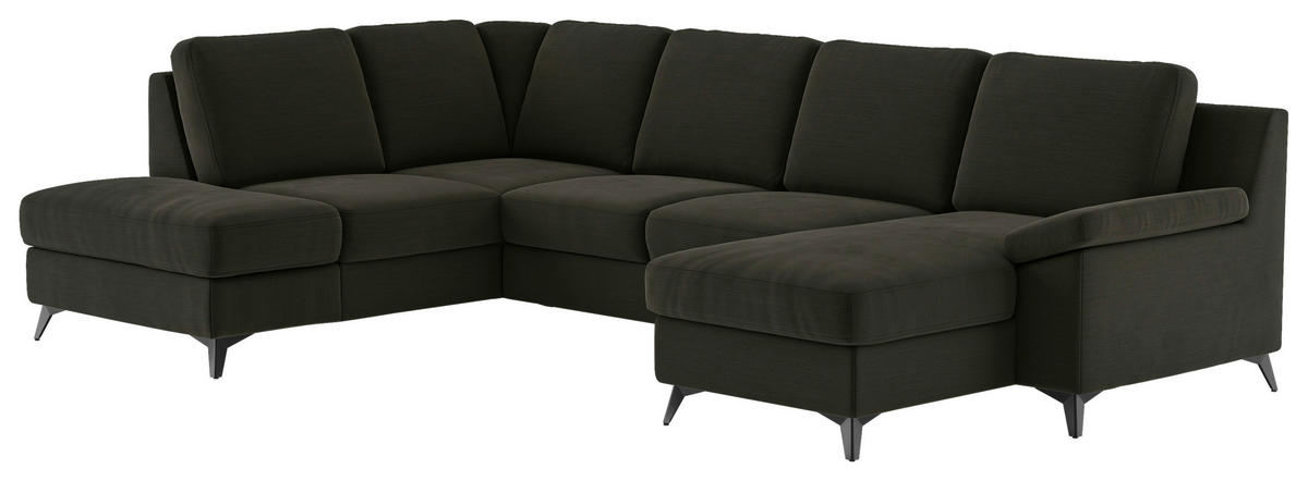 WOHNLANDSCHAFT in Flachgewebe Dunkelgrün  - Dunkelgrün/Schwarz, KONVENTIONELL, Textil/Metall (204/309/156cm) - Cotta