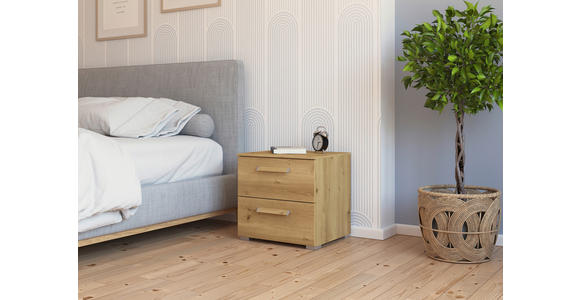 NACHTSCHRANK 50/49/42 cm  - Eichefarben/Silberfarben, Design, Holzwerkstoff/Metall (50/49/42cm) - Novel