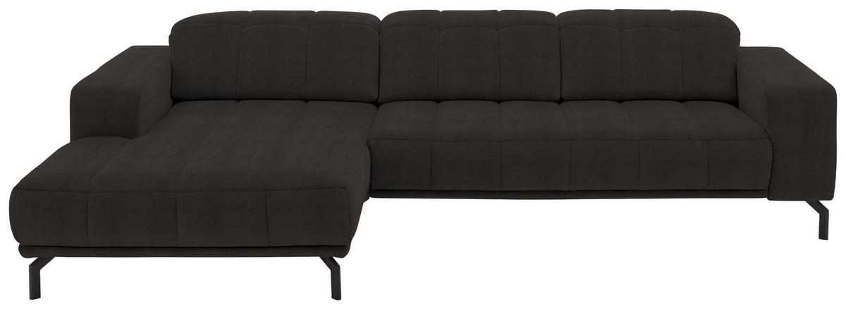 ECKSOFA in Velours Dunkelbraun  - Dunkelbraun/Schwarz, Design, Textil/Metall (195/293cm) - Beldomo Style