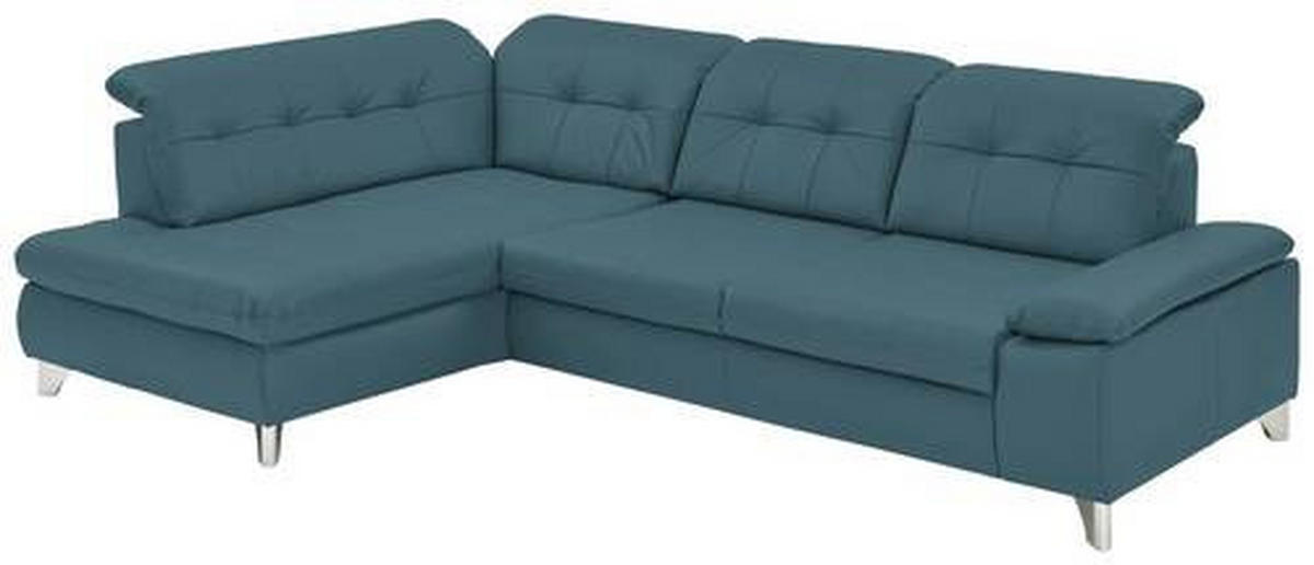 ECKSOFA in Echtleder Blau  - Blau, Basics, Leder/Metall (211/309cm) - Beldomo Speed