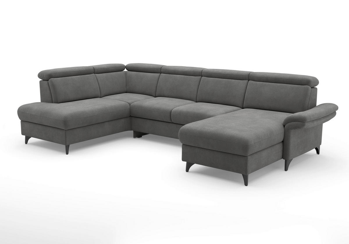 WOHNLANDSCHAFT GLENDALE E in Flachgewebe Grau  - Schwarz/Grau, KONVENTIONELL, Textil/Metall (193/321/166cm) - Sit & More