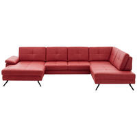 WOHNLANDSCHAFT Rot Lederlook, Mikrofaser  - Rot/Schwarz, Design, Textil/Metall (179/345/220cm) - Beldomo Speed