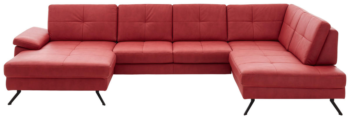 WOHNLANDSCHAFT Rot Lederlook, Mikrofaser  - Rot/Schwarz, Design, Textil/Metall (179/345/220cm) - Beldomo Speed