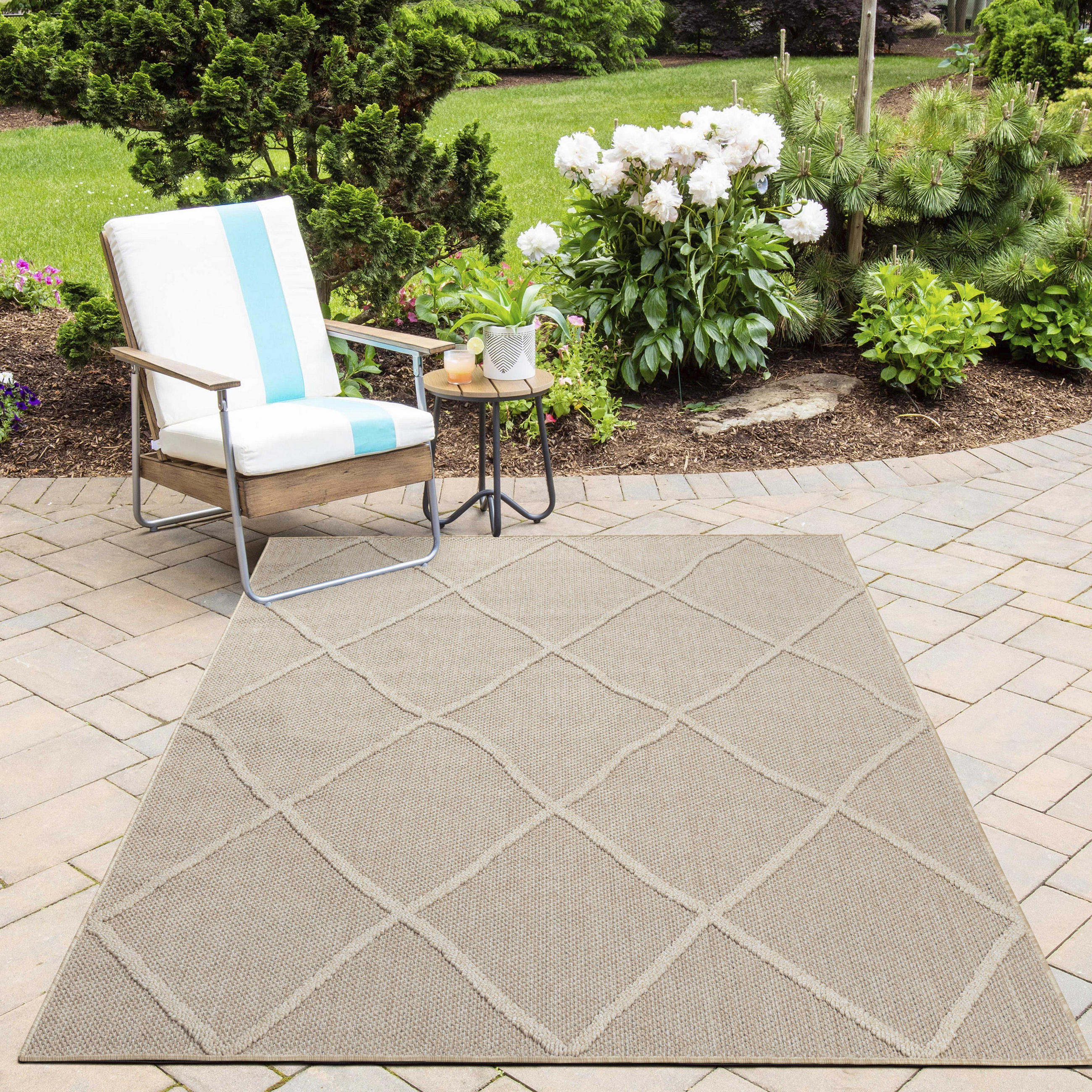 TEPPICH Outdoor Flachgewebe Boho-Muster Polypropylen Terrasse Beige Rechteckig 140x200 - Beige, Textil (140/200cm) - KADIMA DESIGN