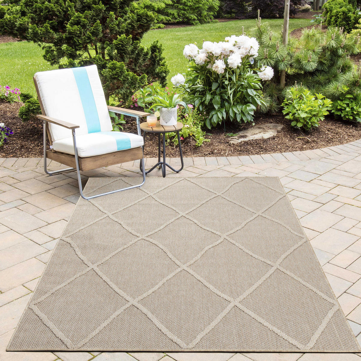 TEPPICH Outdoor Flachgewebe Boho-Muster Polypropylen Terrasse Beige Läufer 80x150 - Beige, Textil (80/150cm) - KADIMA DESIGN