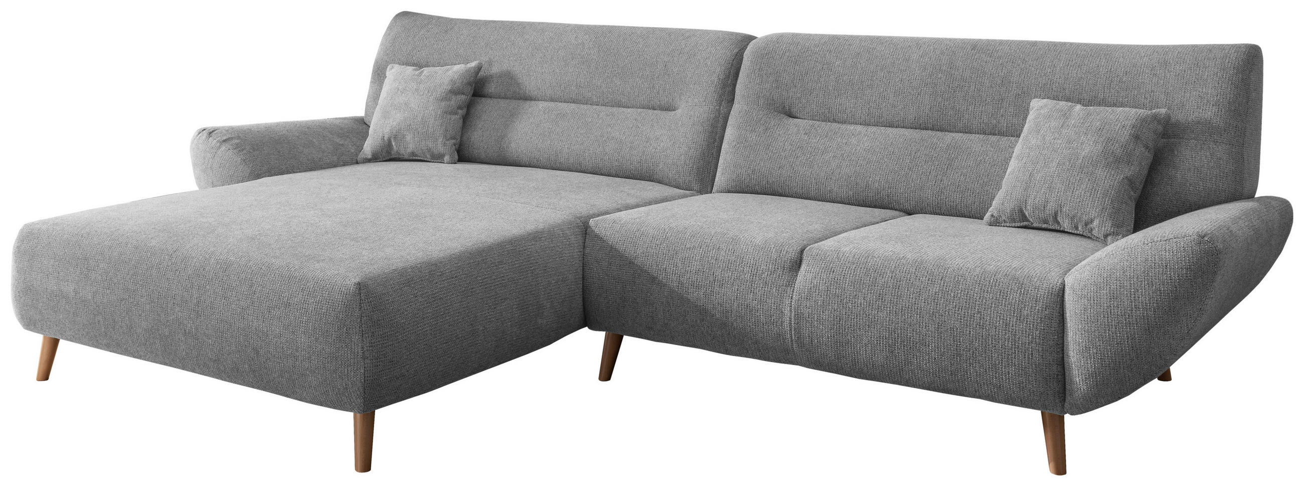 ECKSOFA 166/290 cm  in Chenille Silberfarben Zierkissen  166/290 cm  - Wildeiche/Silberfarben, MODERN, Holz/Textil (166/290cm) - P & B