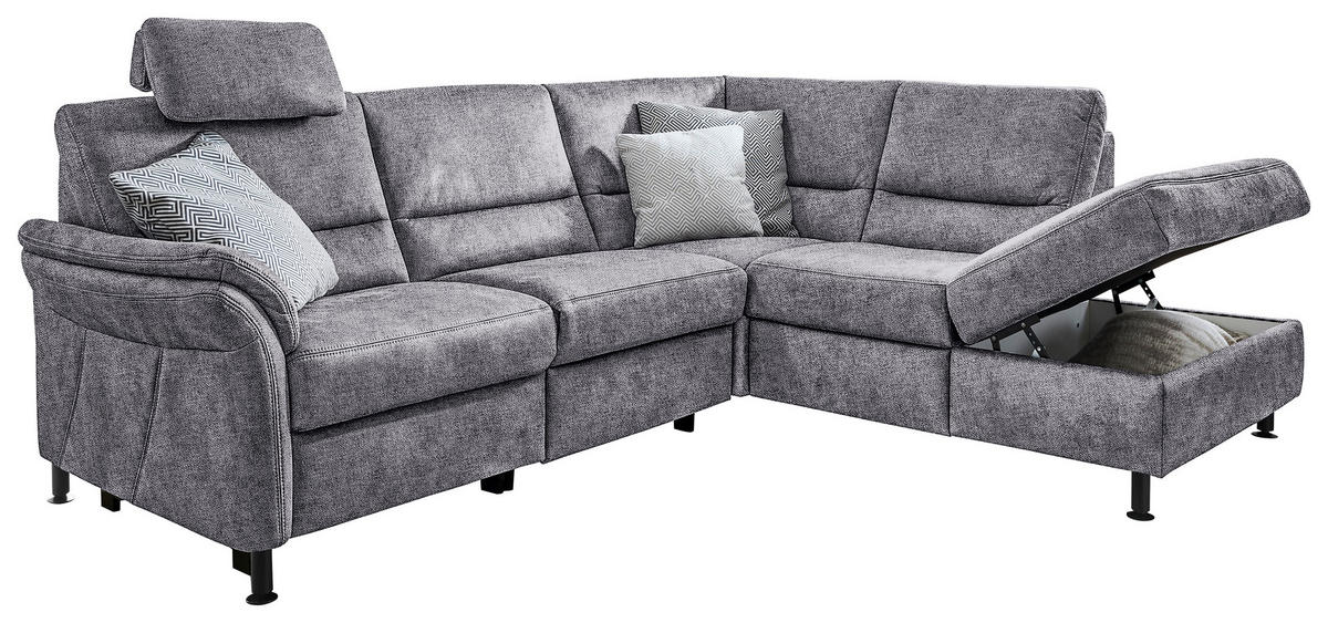 ECKSOFA Flachgewebe Grau  - Schwarz/Grau, Design, Textil/Metall (227/203cm) - Beldomo System