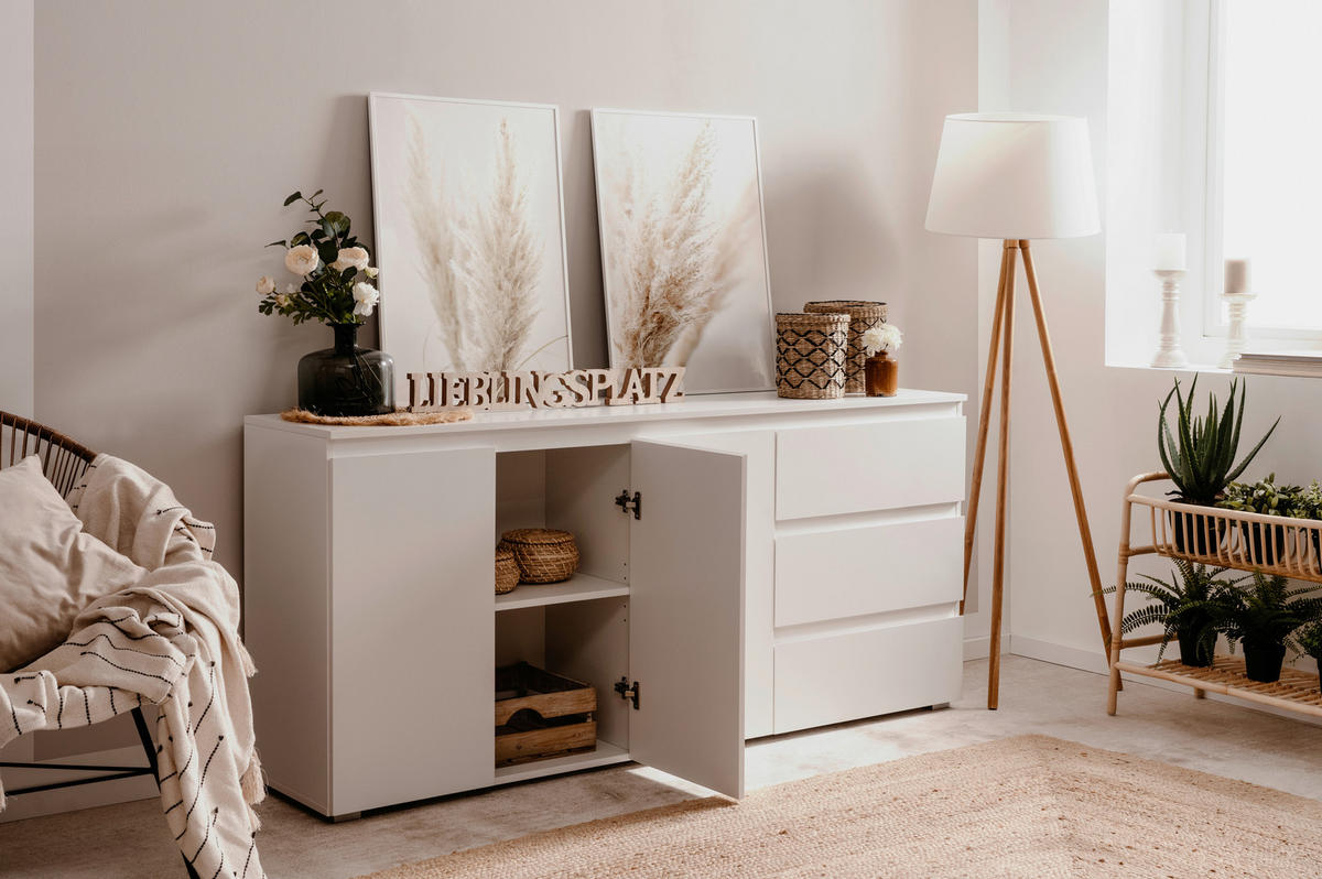 SIDEBOARD 178/80/40 cm  - vit/svart, Design, trämaterial/plast (178/80/40cm) - Carryhome