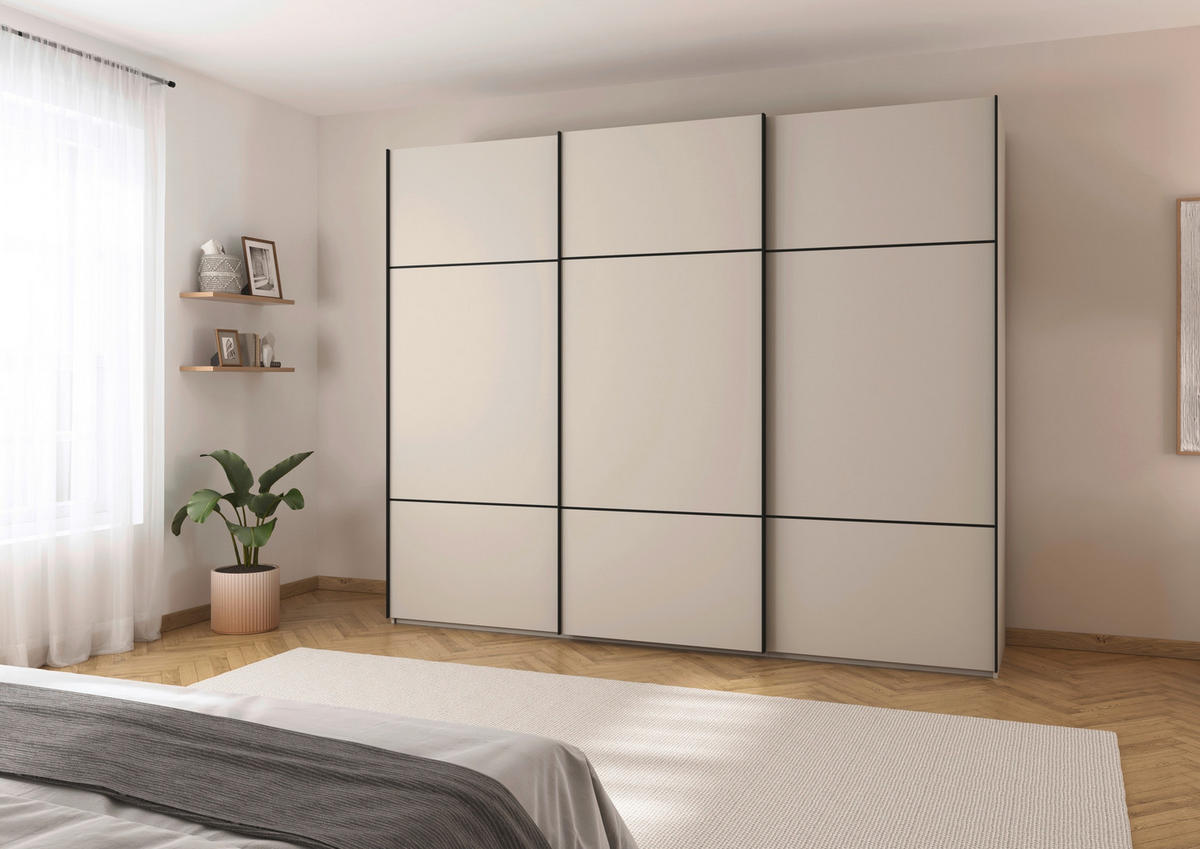 SCHWEBETÜRENSCHRANK 271/223/68 cm 3-türig Champagner  - Champagner/Schwarz, KONVENTIONELL, Holzwerkstoff/Metall (271/223/68cm) - Novel