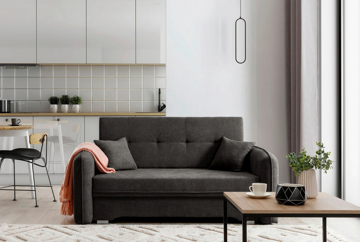 SCHLAFSOFA in Chenille Dunkelgrau  - Dunkelgrau/Silberfarben, Design, Kunststoff/Textil (155/105/75cm) - MID.YOU