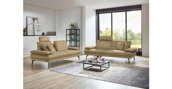 3-SITZER-SOFA in Velours Cappuccino - Beige/Schwarz, Design, Textil/Metall (222/89/104cm) - Dieter Knoll