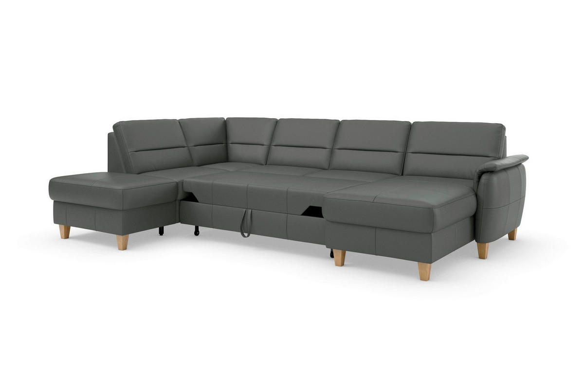 SEDACÍ SOUPRAVA, kůže, antracitová - barvy dubu/antracitová, Basics, dřevo/kůže (212/308/163cm) - Sit & More