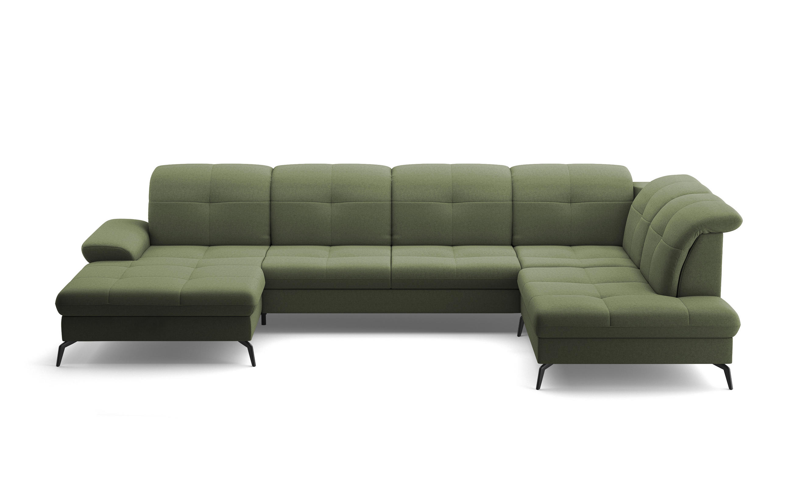 WOHNLANDSCHAFT Olivgrün Flachgewebe  - Schwarz/Olivgrün, KONVENTIONELL, Textil/Metall (185/357/231cm) - Sit & More