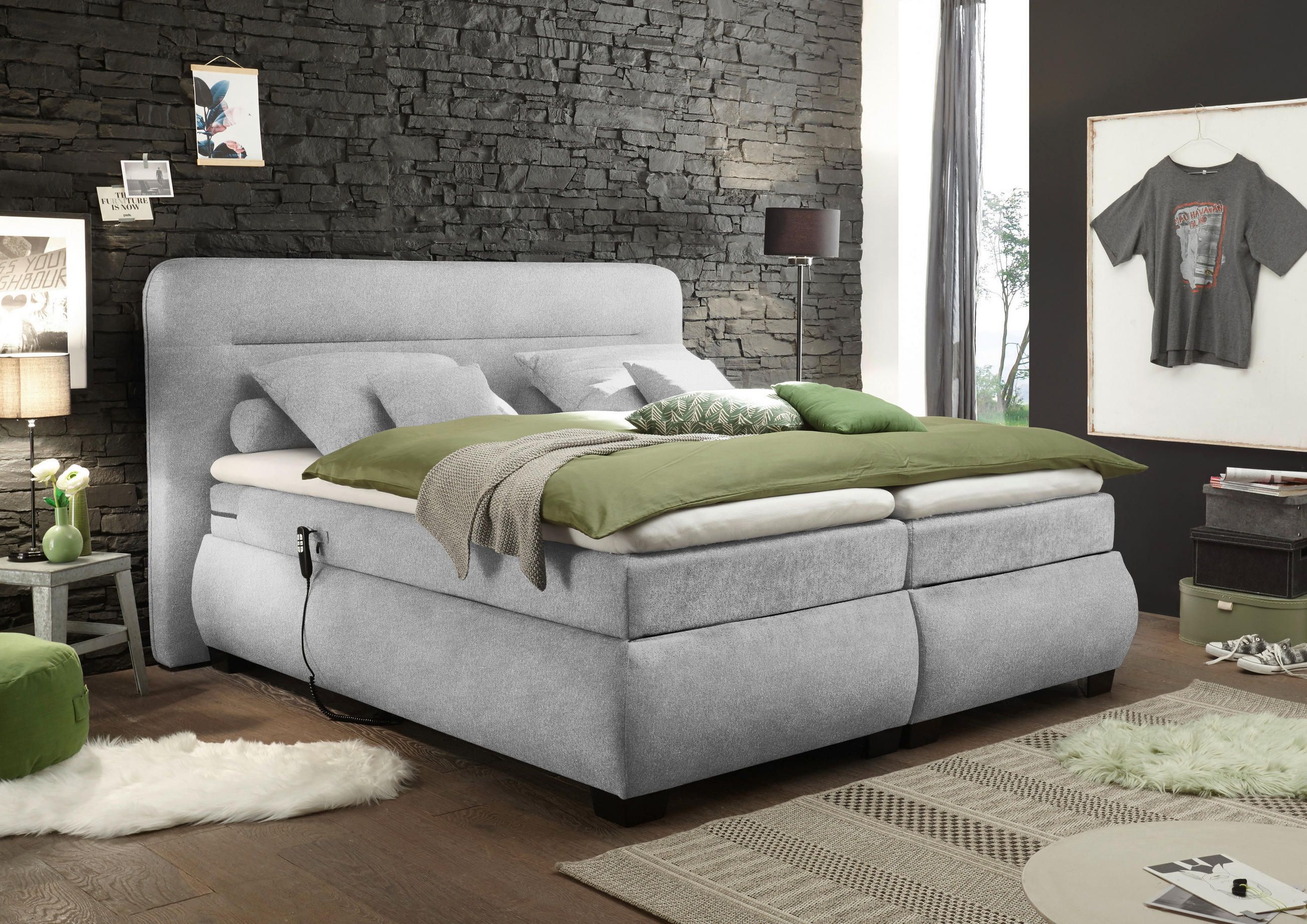 BOXSPRINGBETT 160/200 cm  in Silberfarben  - Silberfarben/Schwarz, KONVENTIONELL, Kunststoff/Textil (160/200cm) - MID.YOU