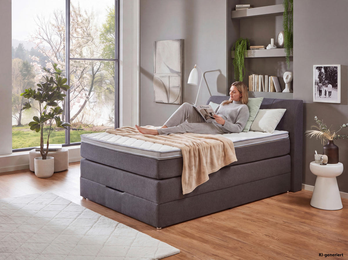 BOXSPRINGBETT 140/200 cm  in Anthrazit  - Anthrazit, KONVENTIONELL, Textil (140/200cm) - Carryhome