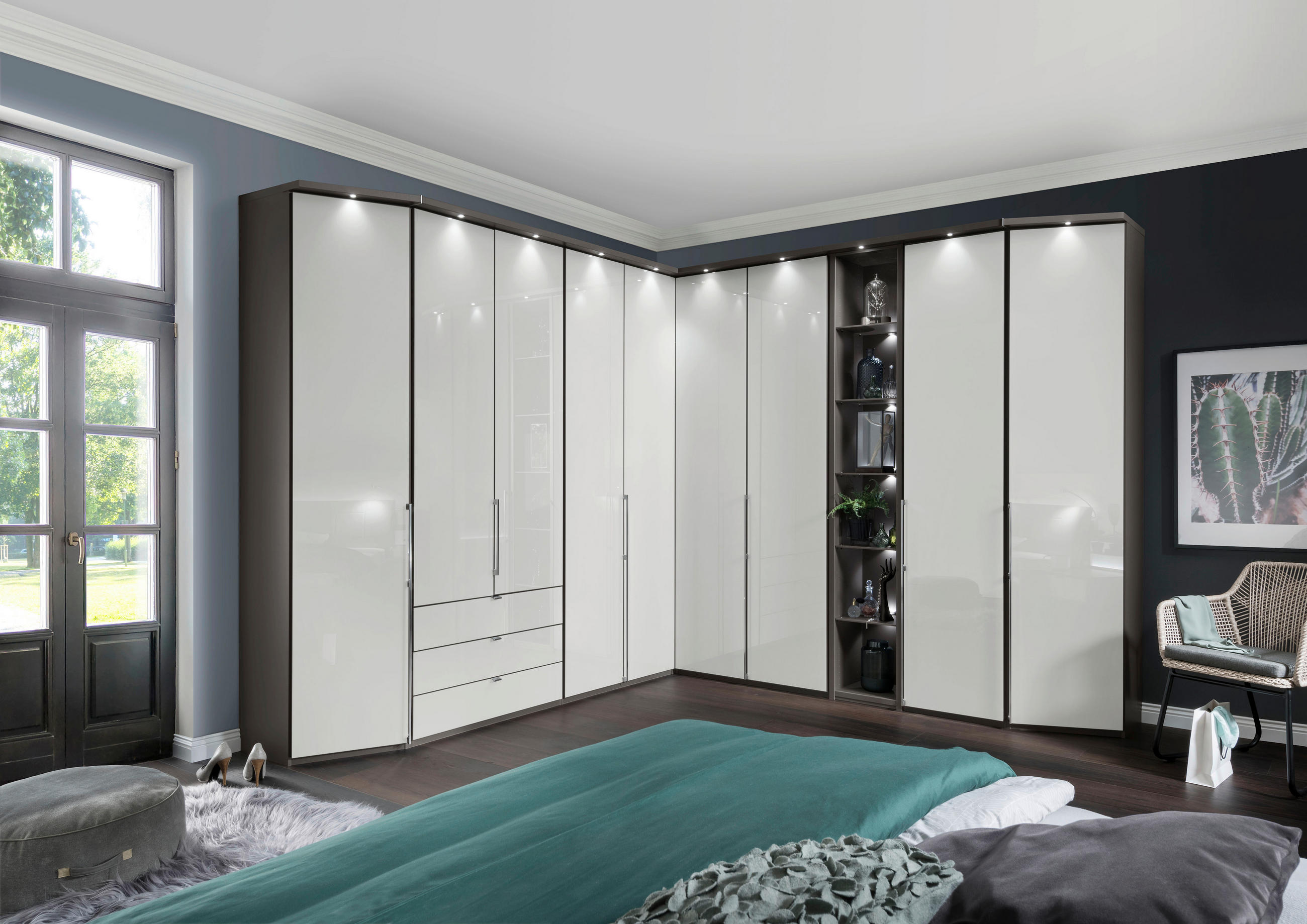 ECKKLEIDERSCHRANK 157/236/157 cm  - Schieferfarben/Weiss, Konventionell, Glas/Holzwerkstoff (157/236/157cm) - Dieter Knoll