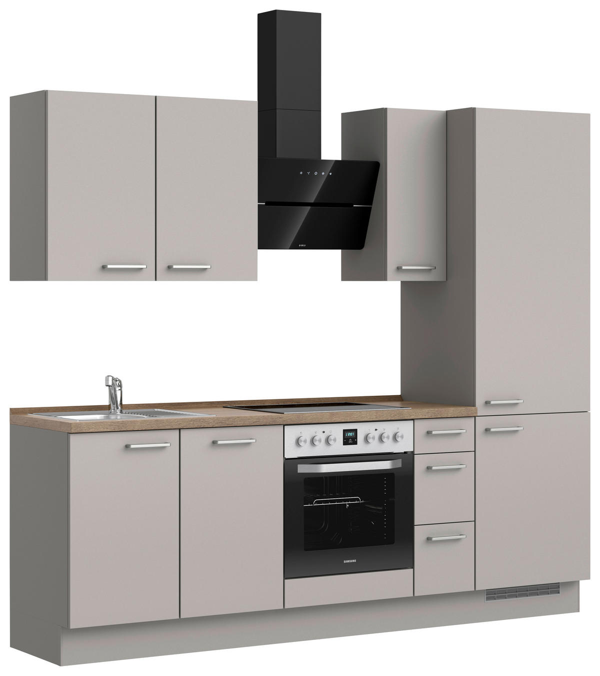 KÜCHENBLOCK 240 cm   in Grau, Eiche dunkel  - Eiche dunkel/Edelstahlfarben, MODERN, Holzwerkstoff/Metall (240cm) - Nobilia