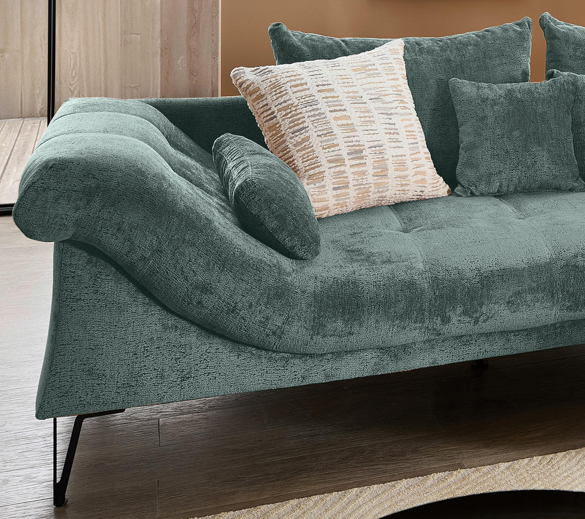 ECKSOFA GARDA Türkis Chenille Zierkissen, Rückenkissen, Nierenkissen, Rücken echt  - Türkis/Schwarz, KONVENTIONELL, Textil/Metall (310/192cm) - Livetastic