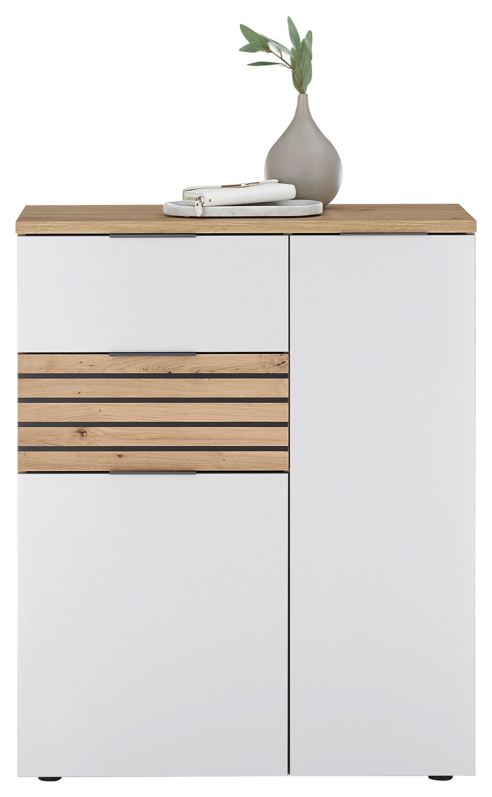 COMODĂ 85/105/38 cm  - argintiu/alb, Design, plastic/material pe bază de lemn (85/105/38cm) - MID.YOU