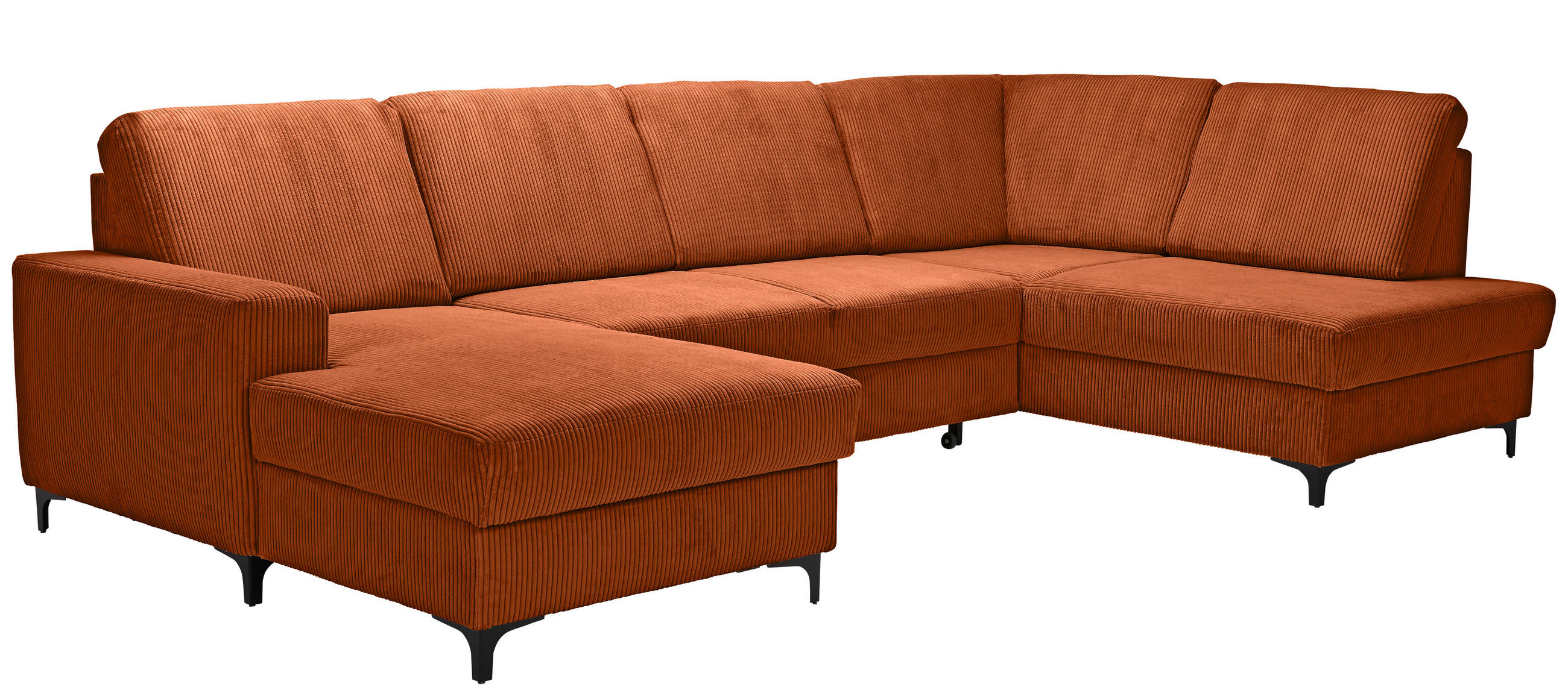 WOHNLANDSCHAFT ink. Funktionen Terracotta Cord  - Terracotta/Schwarz, KONVENTIONELL, Textil/Metall (167/317/185cm) - Stylife