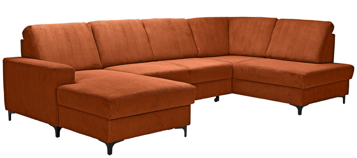 WOHNLANDSCHAFT in Cord Terracotta  - Terracotta/Schwarz, Konventionell, Textil/Metall (167/317/185cm) - Stylife