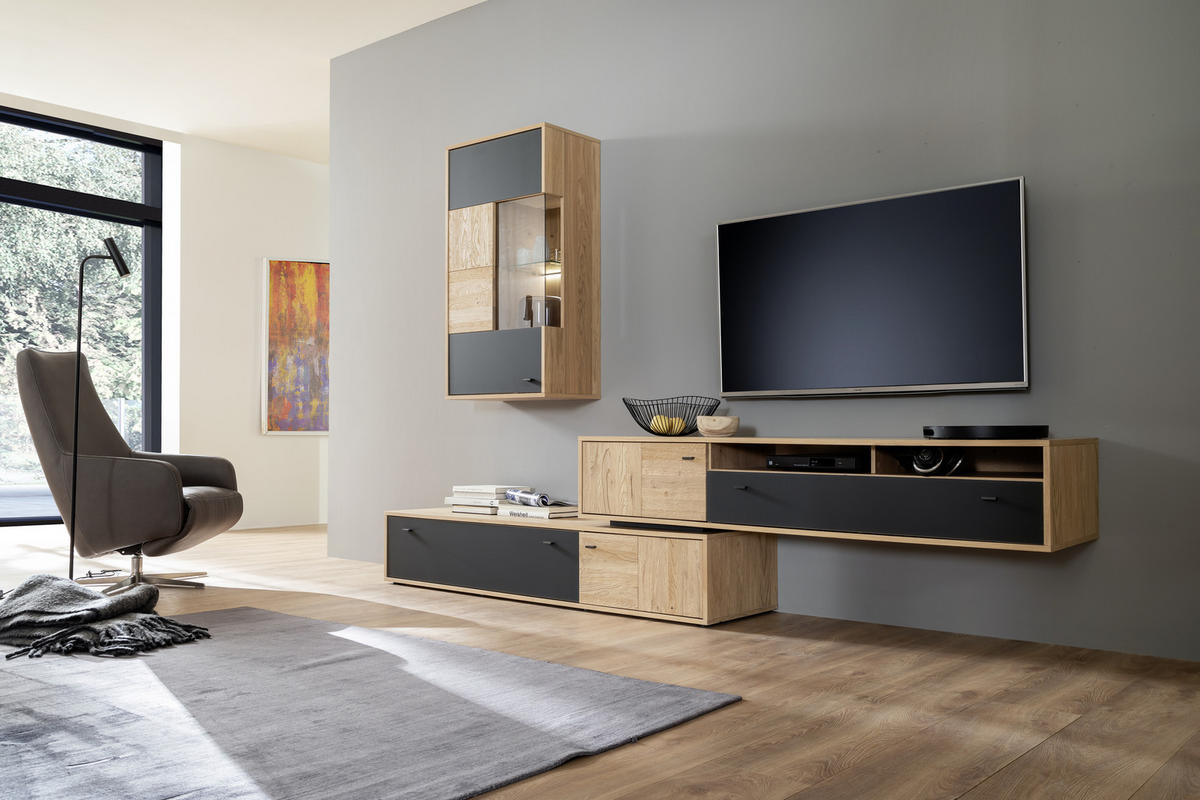 HYLLKOMBINATION  i antracit, ek Bianco  306/198/50 cm  - ek Bianco/svart, Design, metall/trämaterial (306/198/50cm) - MID.YOU
