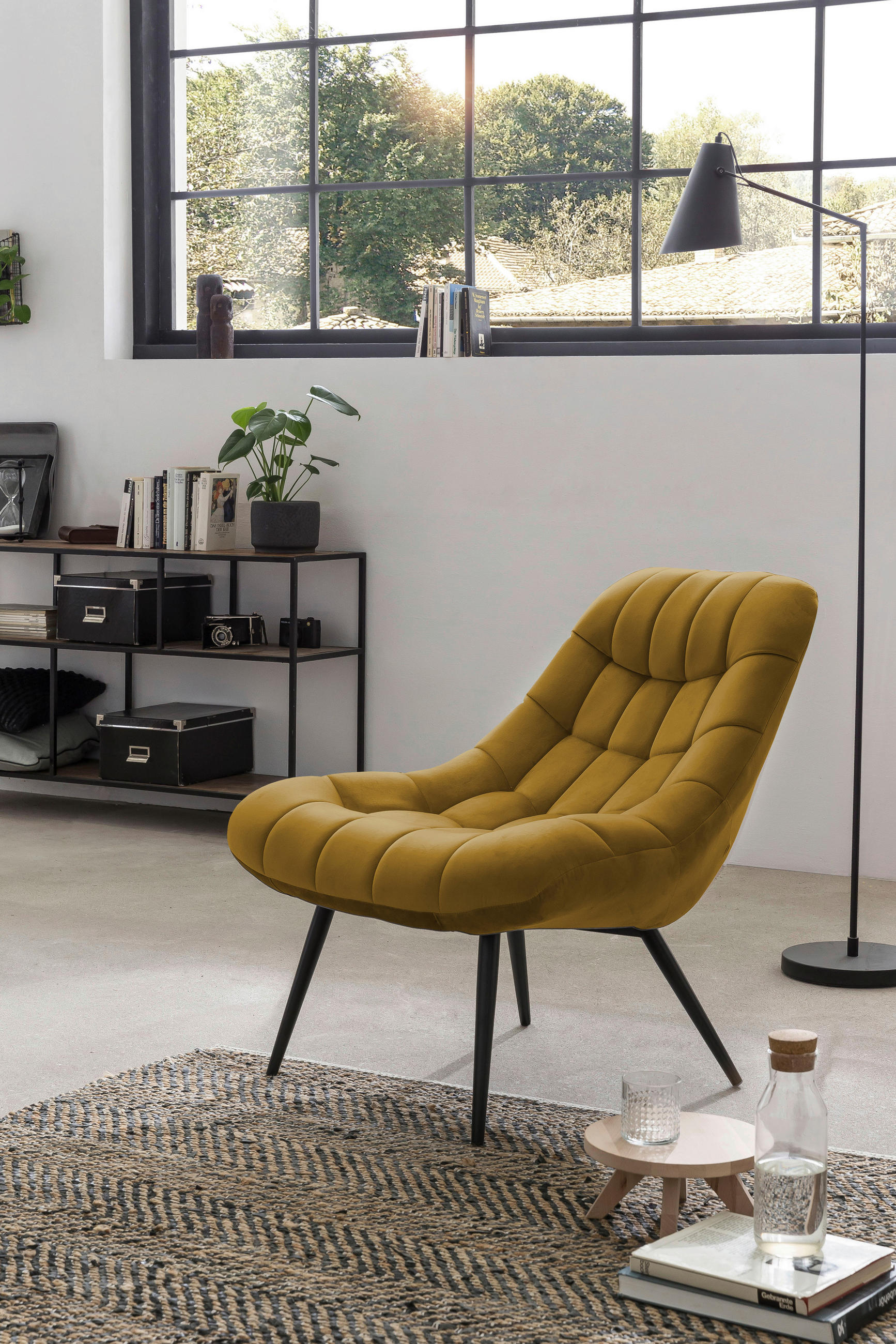 XXL-SESSEL Samt Gelb, Schwarz    - Gelb/Schwarz, MODERN, Textil/Metall (76/85,6/85,6cm) - Livetastic