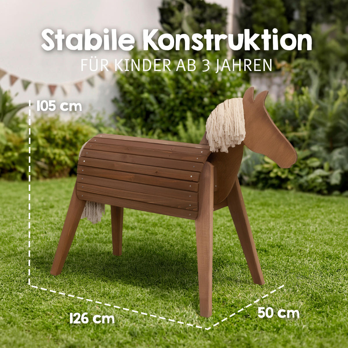 HOLZPFERD  - Teakfarben, Basics, Holz (126/105/50cm) - Roba