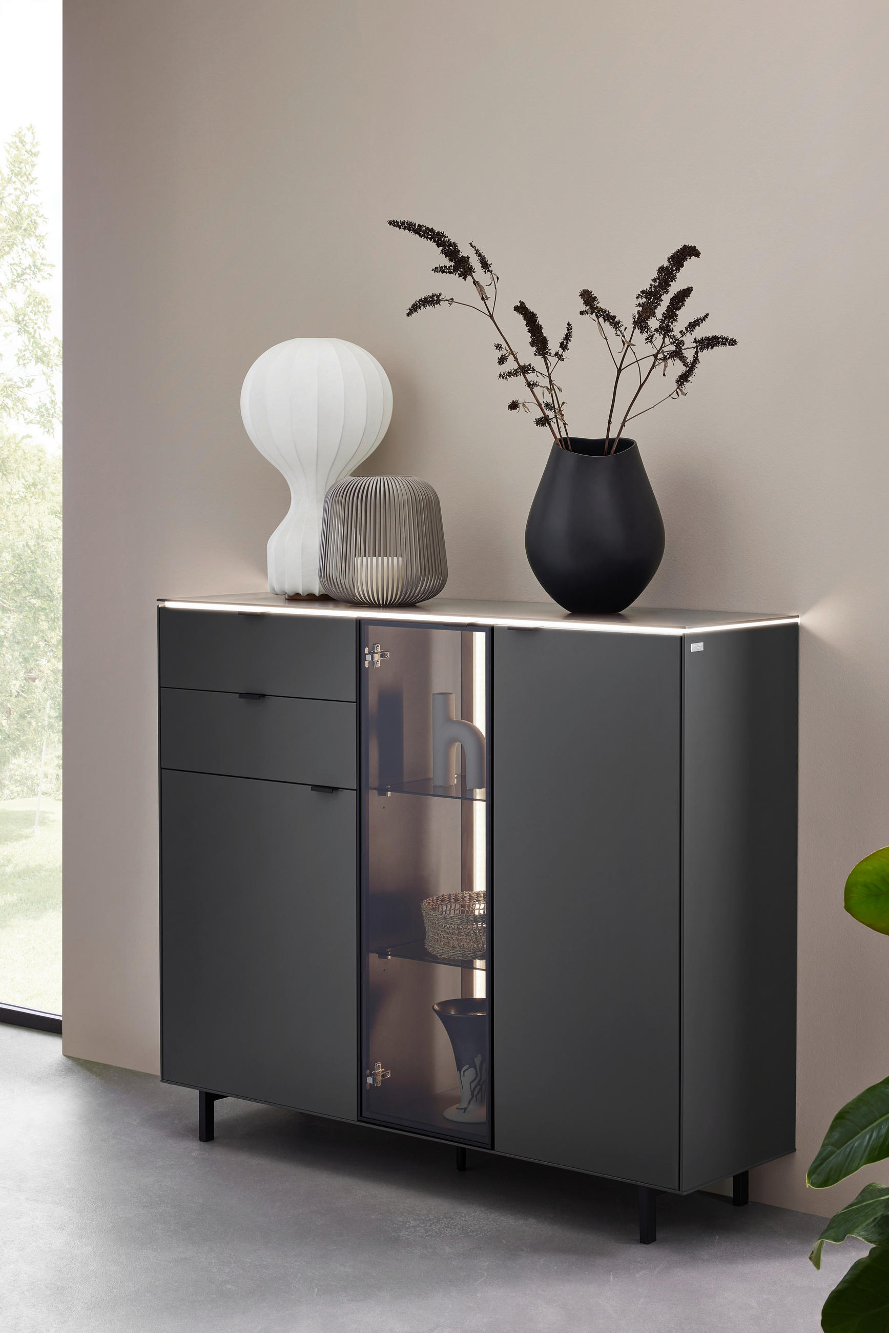 COMODĂ ÎNALTĂ 141,2/120,1/40 cm  - antracit/negru, Design, sticlă/metal (141,2/120,1/40cm) - Dieter Knoll