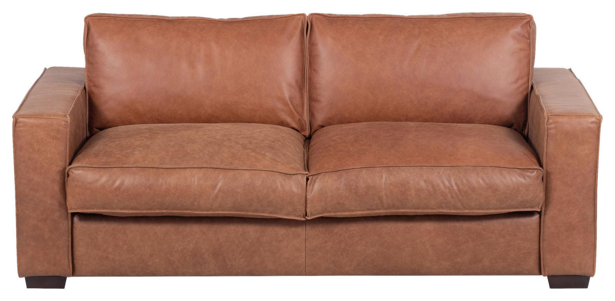 SCHLAFSOFA in Echtleder Cognac  - Cognac/Dunkelbraun, Design, Leder/Holz (203/85/99cm) - MID.YOU