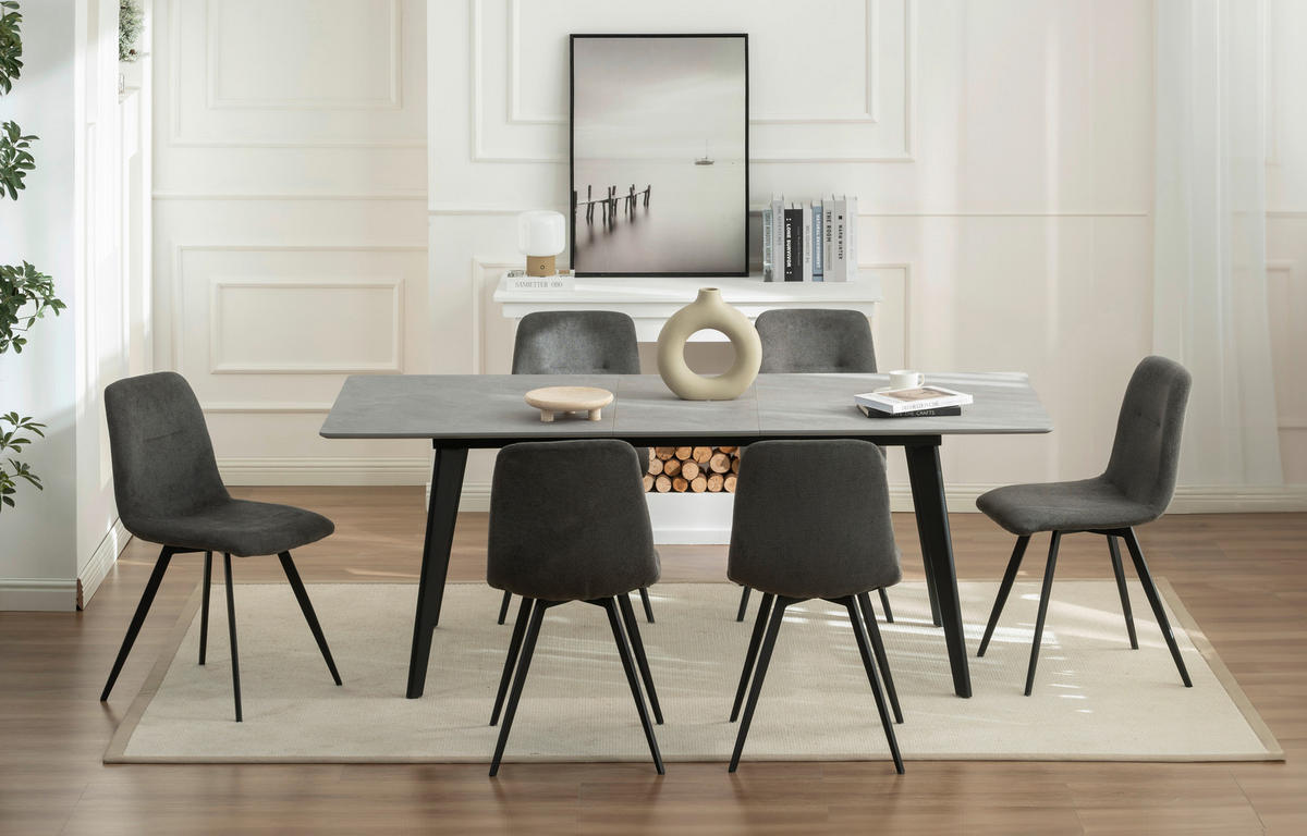 TISCHGRUPPE   - Schwarz/Grau, Design, Holz/Textil (160-200/90/75cm) - Boxxx