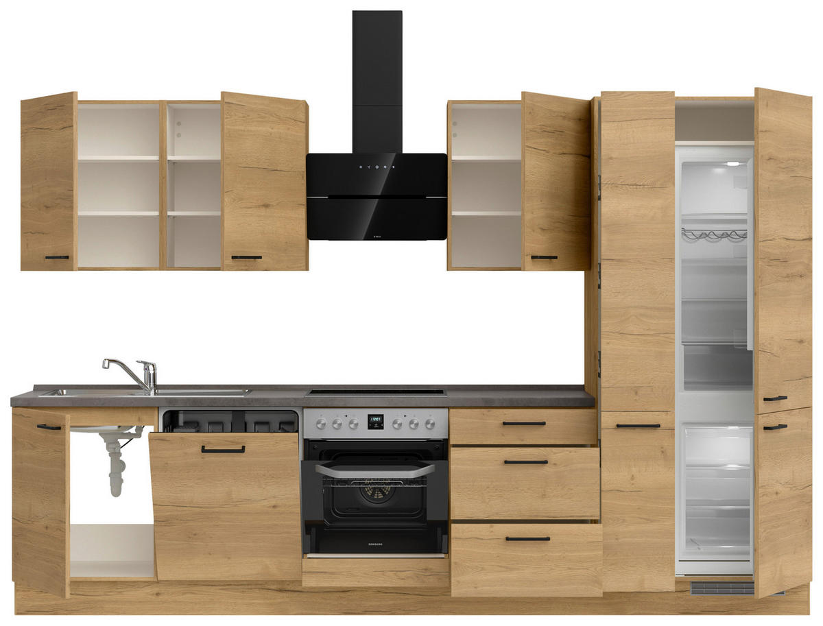 KÜCHENLEERBLOCK 330 cm   in Eichefarben, Schieferfarben  - Schieferfarben/Eichefarben, MODERN, Holzwerkstoff/Metall (330cm) - Nobilia