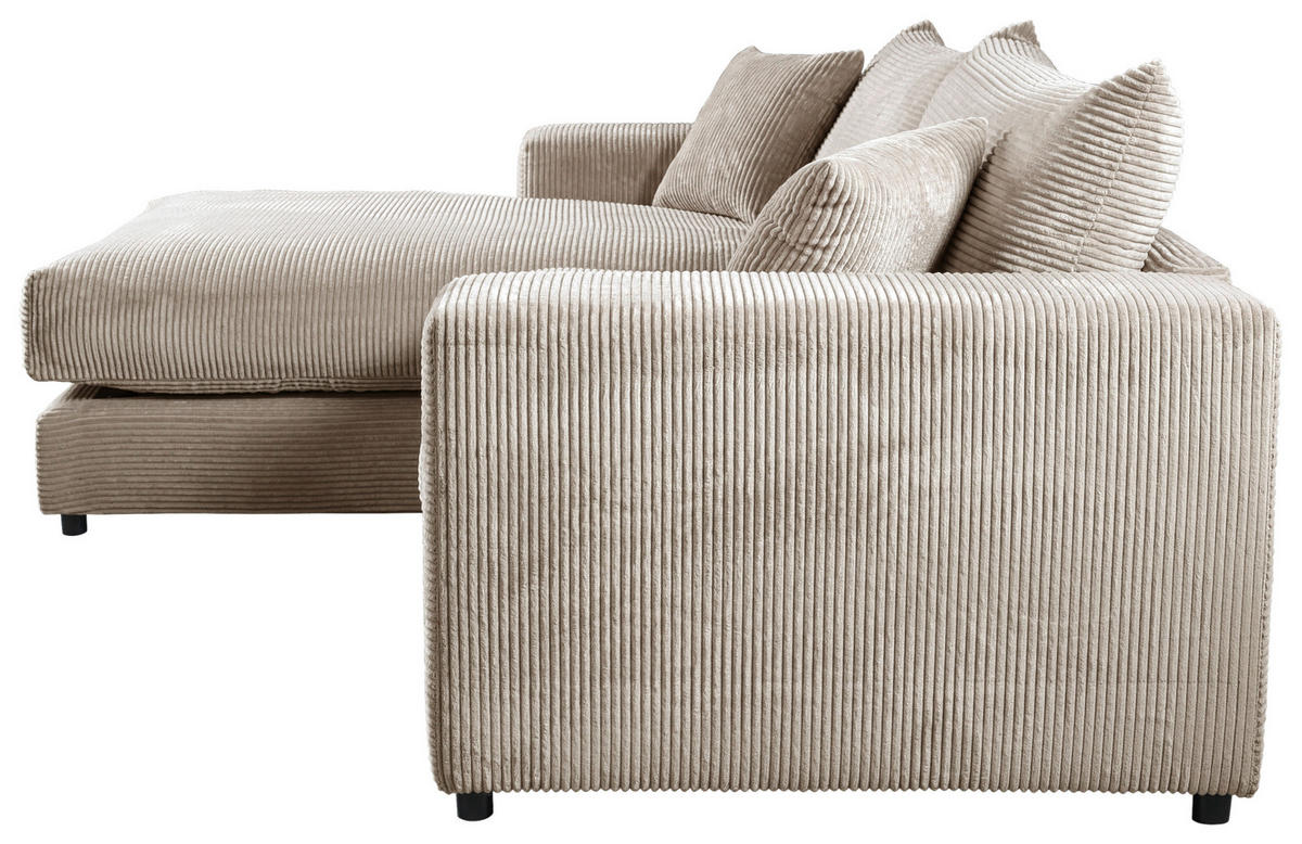 ECKSOFA FUNNY S Hellbraun Cord, Velours Zierkissen, Rückenkissen, Hocker  - Hellbraun/Schwarz, Basics, Kunststoff/Textil (180/265cm) - Livetastic