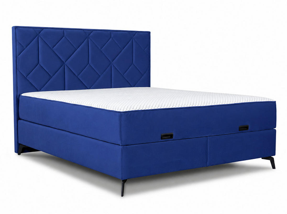 Pat Boxspring 160x200 Cm, 160/200 cm, albastru - albastru/negru, Modern, lemn/textil (160/200cm) - Hom`in