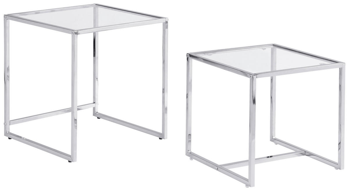 BEISTELLTISCHSET quadratisch Klar, Chromfarben  - Klar/Chromfarben, Design, Glas/Metall (40-45/40-45/40-50cm) - Carryhome