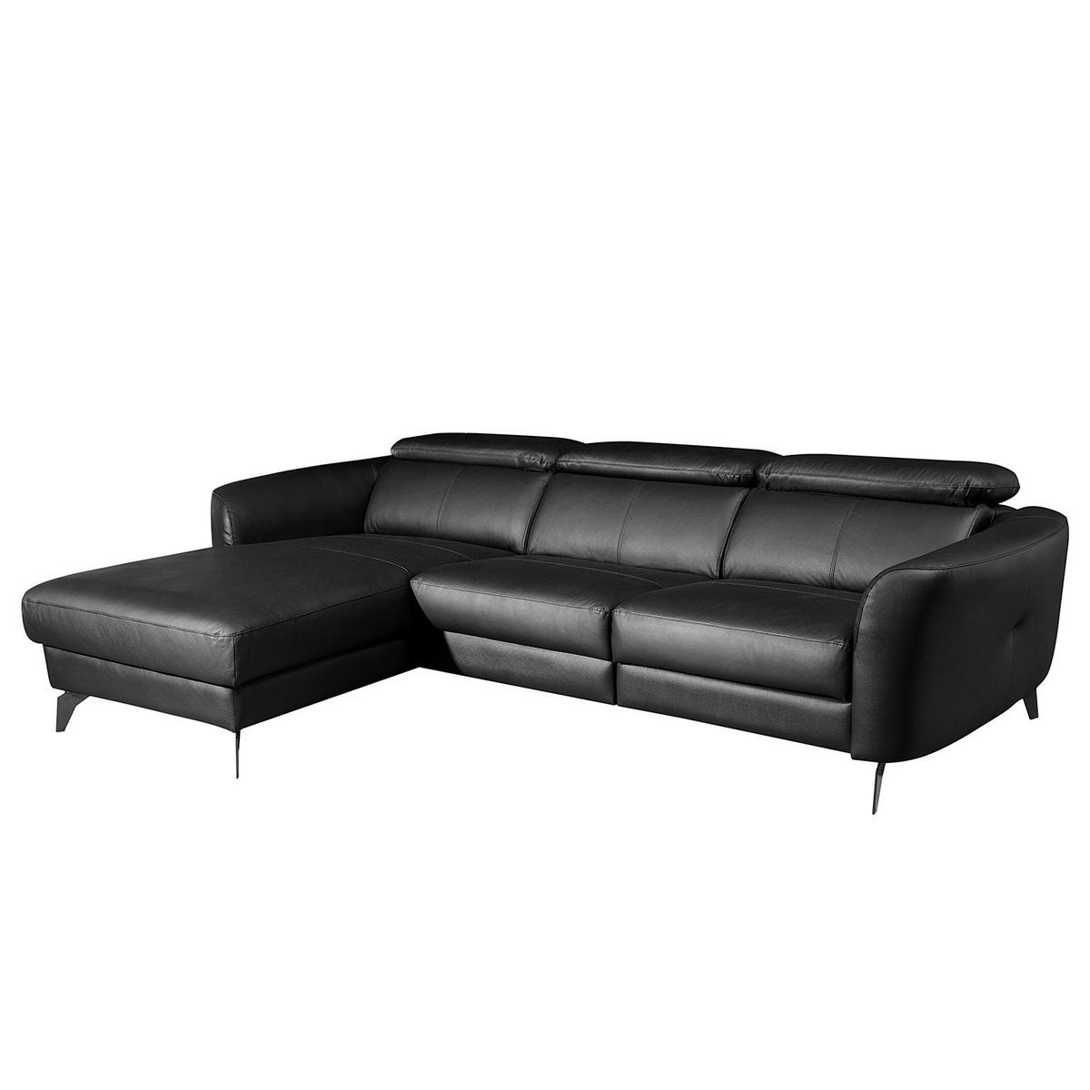 ECKSOFA Schwarz Echtleder Lederlook  - Schwarz, Design, Leder/Textil (183/261cm) - Livetastic