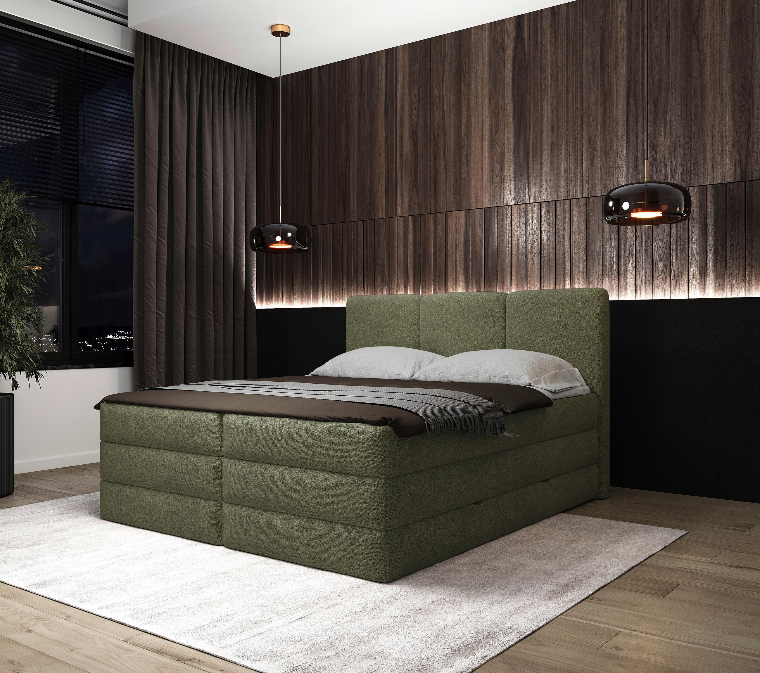 BOXSPRINGBETT 160/200 cm  in Grün  - Schwarz/Grün, MODERN, Holz/Holzwerkstoff (160/200cm) - MID.YOU