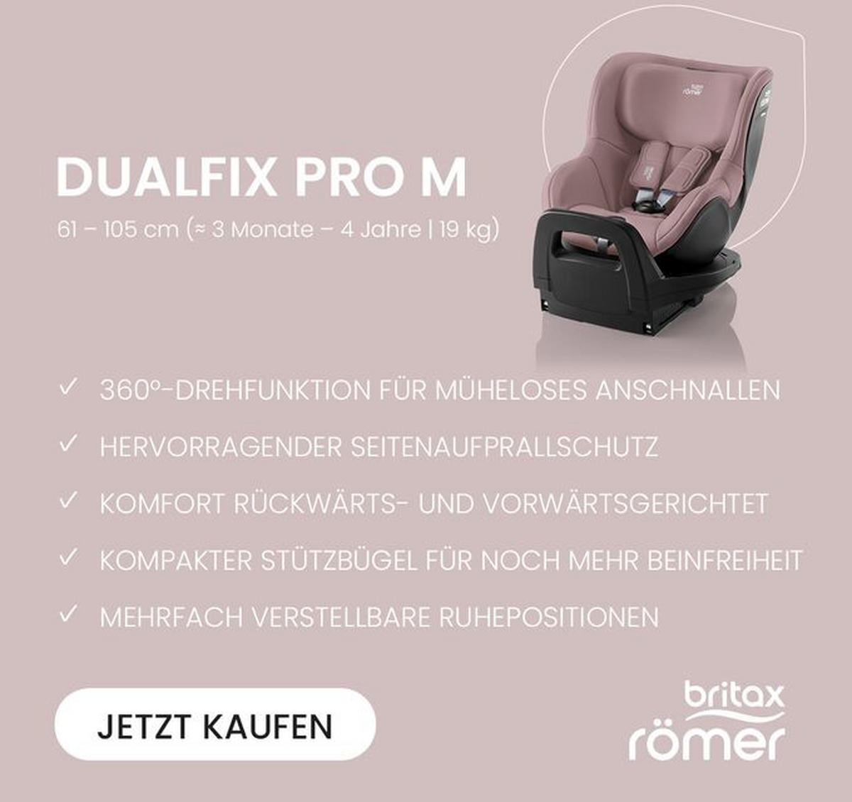 REBOARDER-KINDERSITZ Dualfix Pro M  - Altrosa, Basics, Kunststoff/Textil (44/48/74cm) - Britax Römer