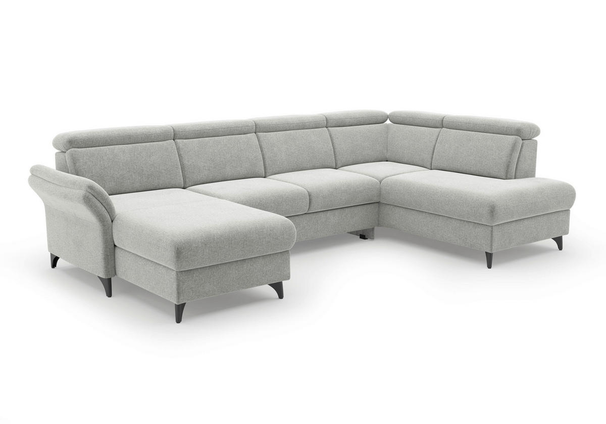 WOHNLANDSCHAFT GLENDALE E Hellgrau Flachgewebe  - Hellgrau/Schwarz, KONVENTIONELL, Textil/Metall (166/321/193cm) - Sit & More