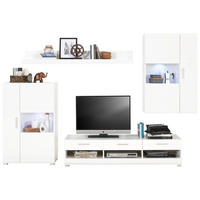 WOHNWAND  in Weiß, Weiß Hochglanz  265/186/44 cm  - Weiß Hochglanz/Silberfarben, Design, Glas/Holzwerkstoff (265/186/44cm) - Carryhome