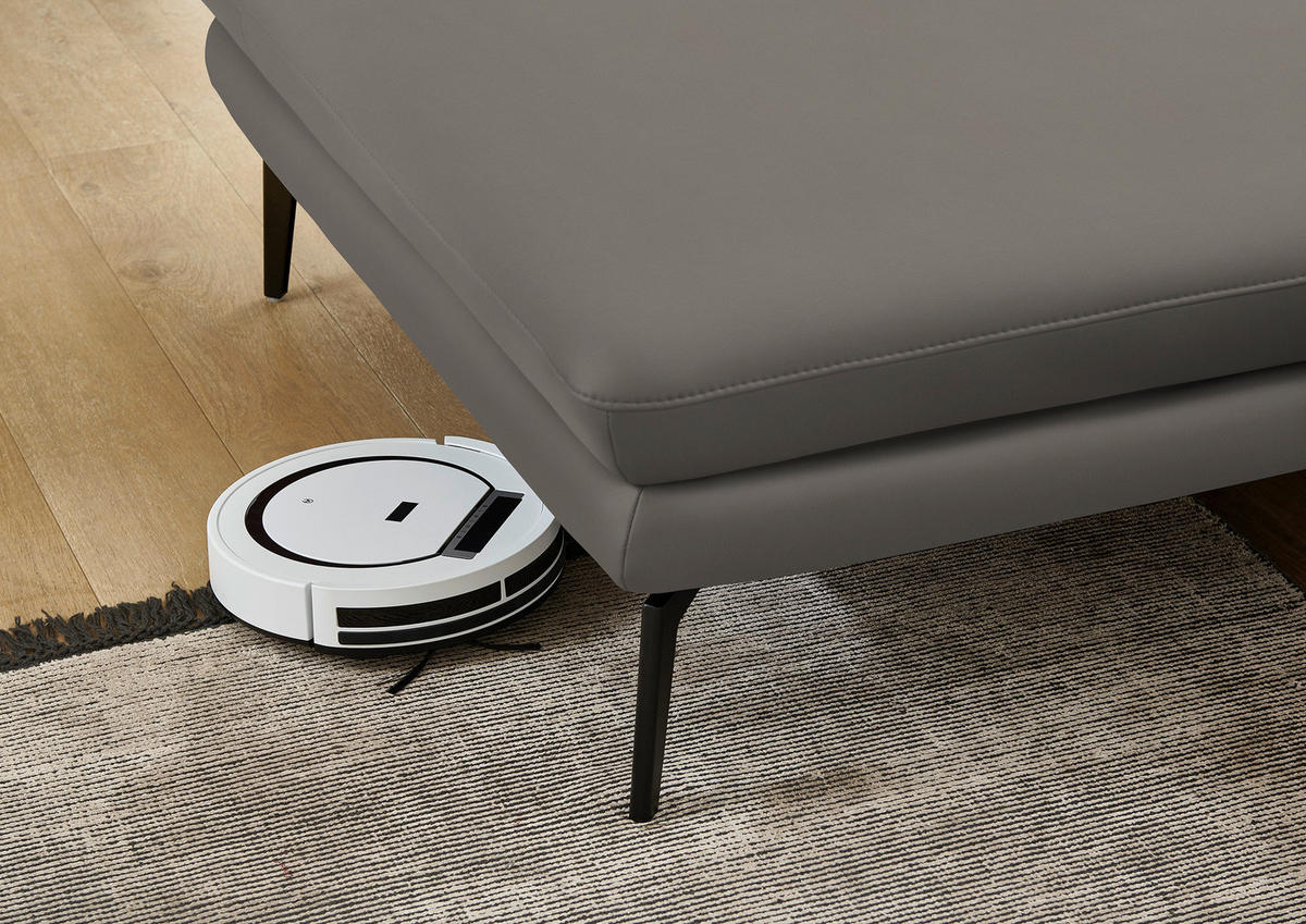 ECKSOFA in Echtleder Hellgrau  - Hellgrau/Schwarz, Design, Leder/Metall (180/310cm) - Dieter Knoll
