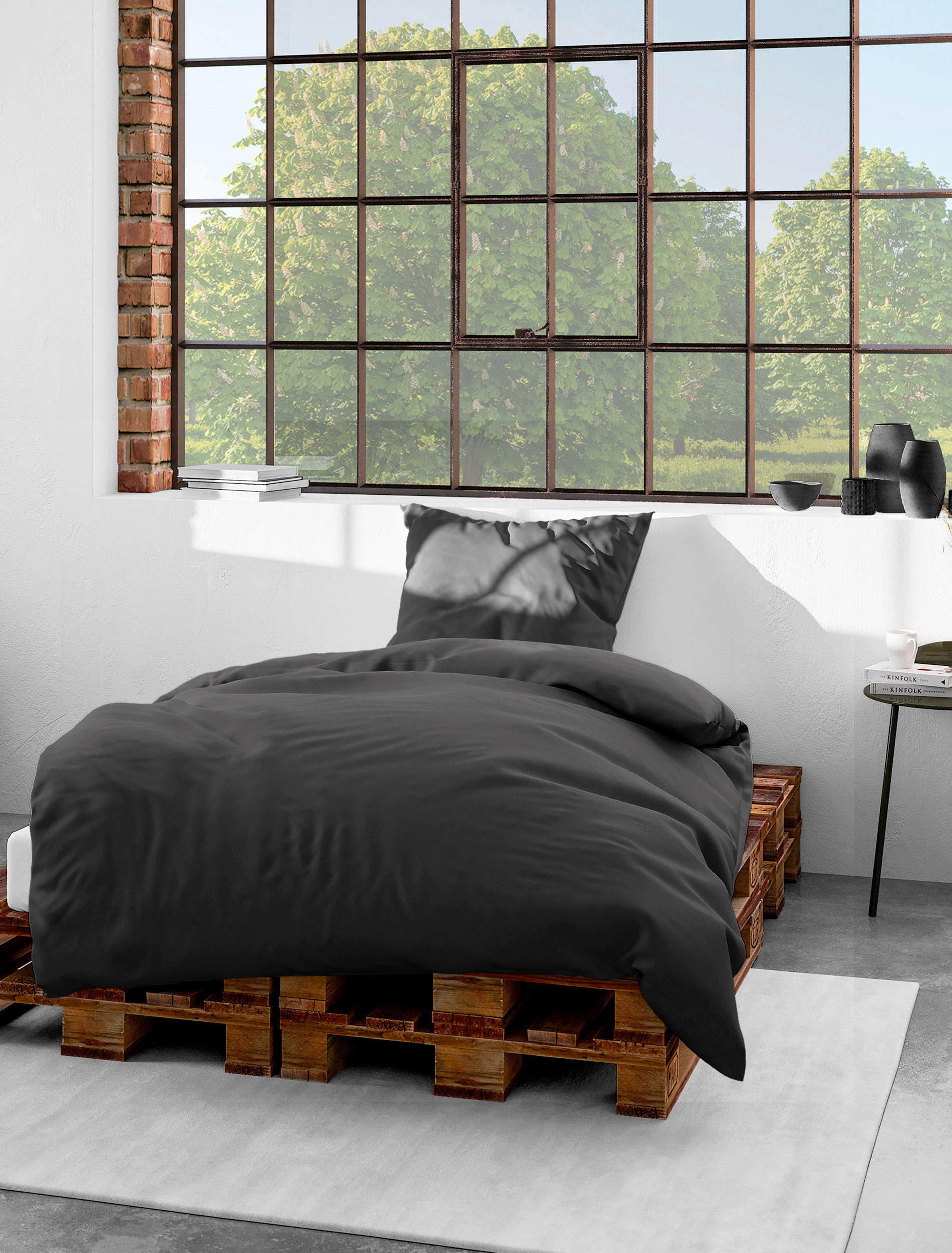 BETTWÄSCHE Makosatin 155/220 cm  - Graphitfarben, KONVENTIONELL, Textil (155/220cm) - Bierbaum