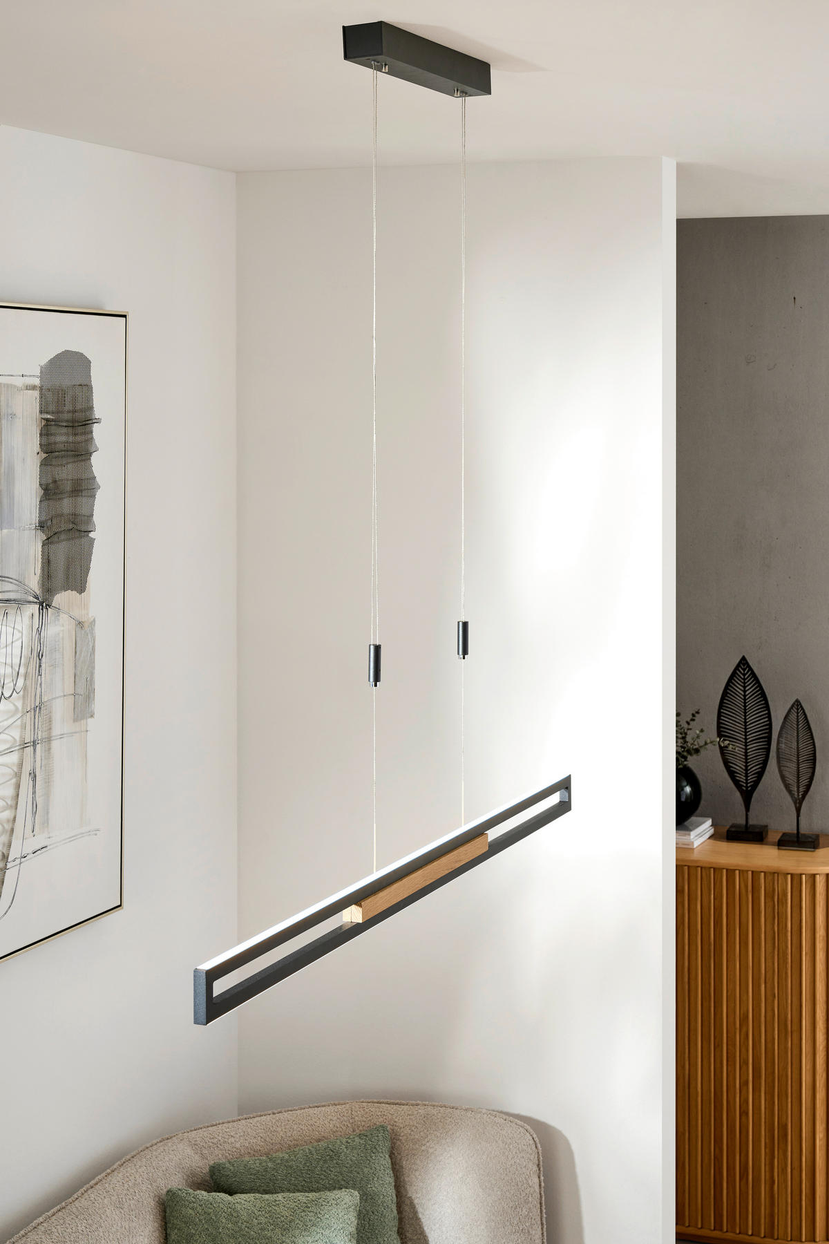 ZÁVĚSNÉ LED SVÍTIDLO,   - černá, Basics, kov/dřevo (127,8cm) - Dieter Knoll