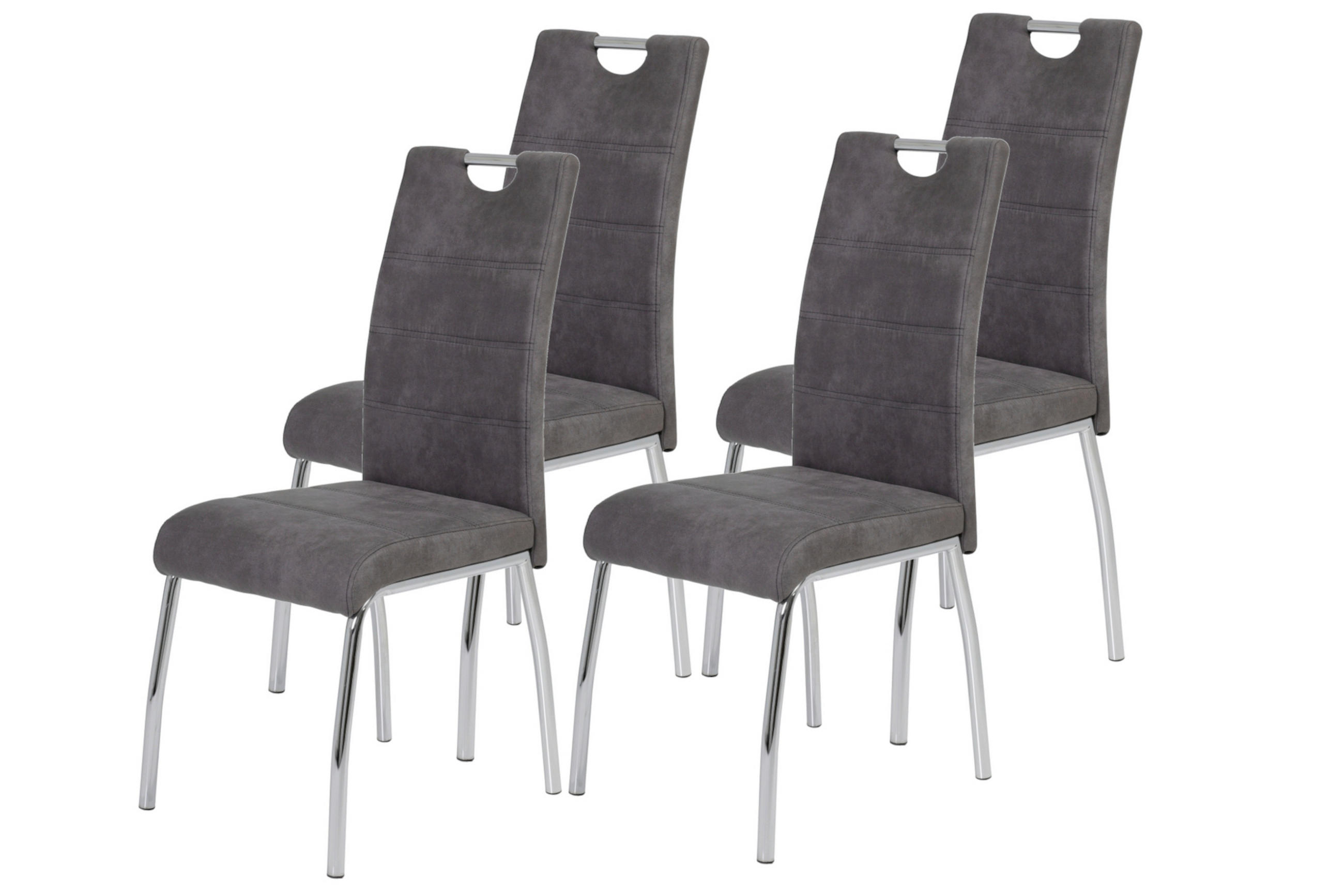 STUHL-SET 4 Stück  in Stahl Mikrofaser  - Chromfarben/Anthrazit, MODERN, Textil/Metall (44/98/61cm) - MID.YOU