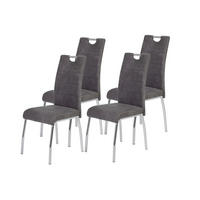 STUHL-SET 4 Stück  in Stahl Mikrofaser Metall, Textil  - Chromfarben/Anthrazit, MODERN, Textil/Metall (44/98/61cm) - MID.YOU