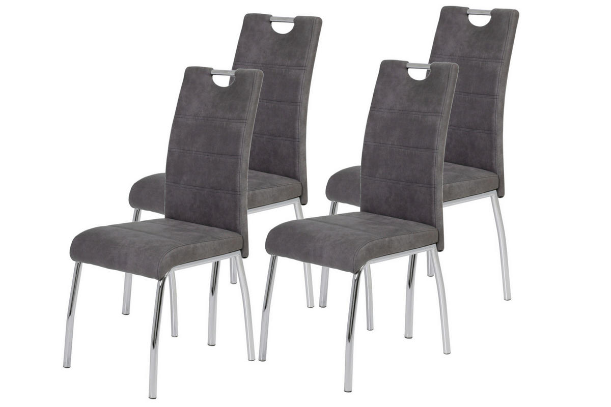 STUHL-SET 4 Stück  in Stahl Mikrofaser Metall, Textil  - Chromfarben/Anthrazit, MODERN, Textil/Metall (44/98/61cm) - MID.YOU